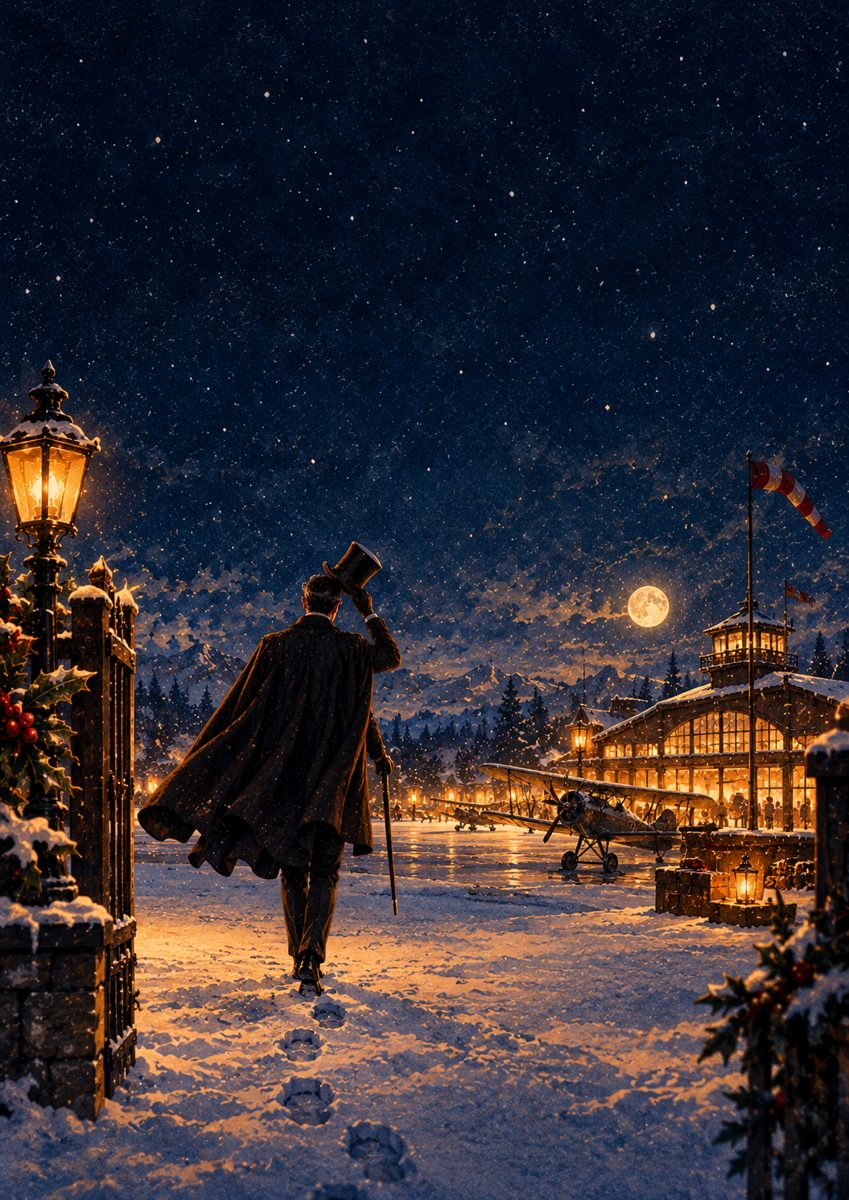 Arsène Lupin s'éloigne dans la neige en saluant de son chapeau